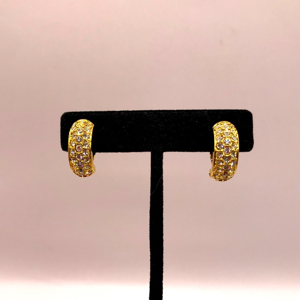Swarovsky Gold-Tone & Crystal Half Hoop Earrings - Picture 1 of 9